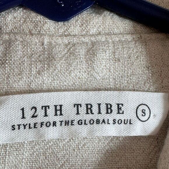 12TH Tribe Top Womens Sz S Button Up Tunic Oatmeal linen Rayon Blend Minimalist - Picture 7 of 13